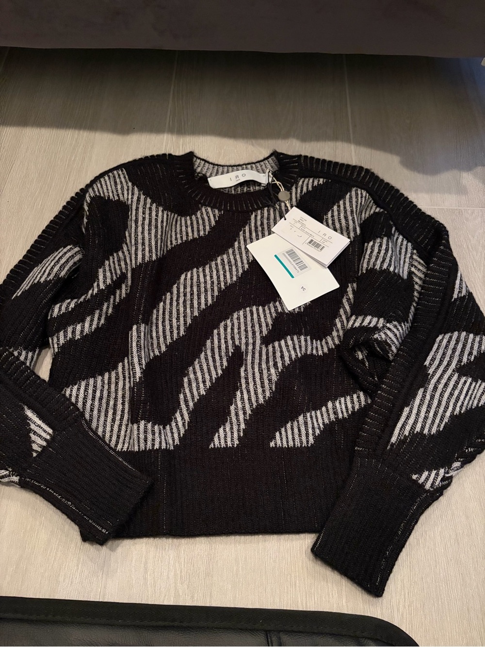 IRO Black and Gray Zebra-Print Crewneck Sweater